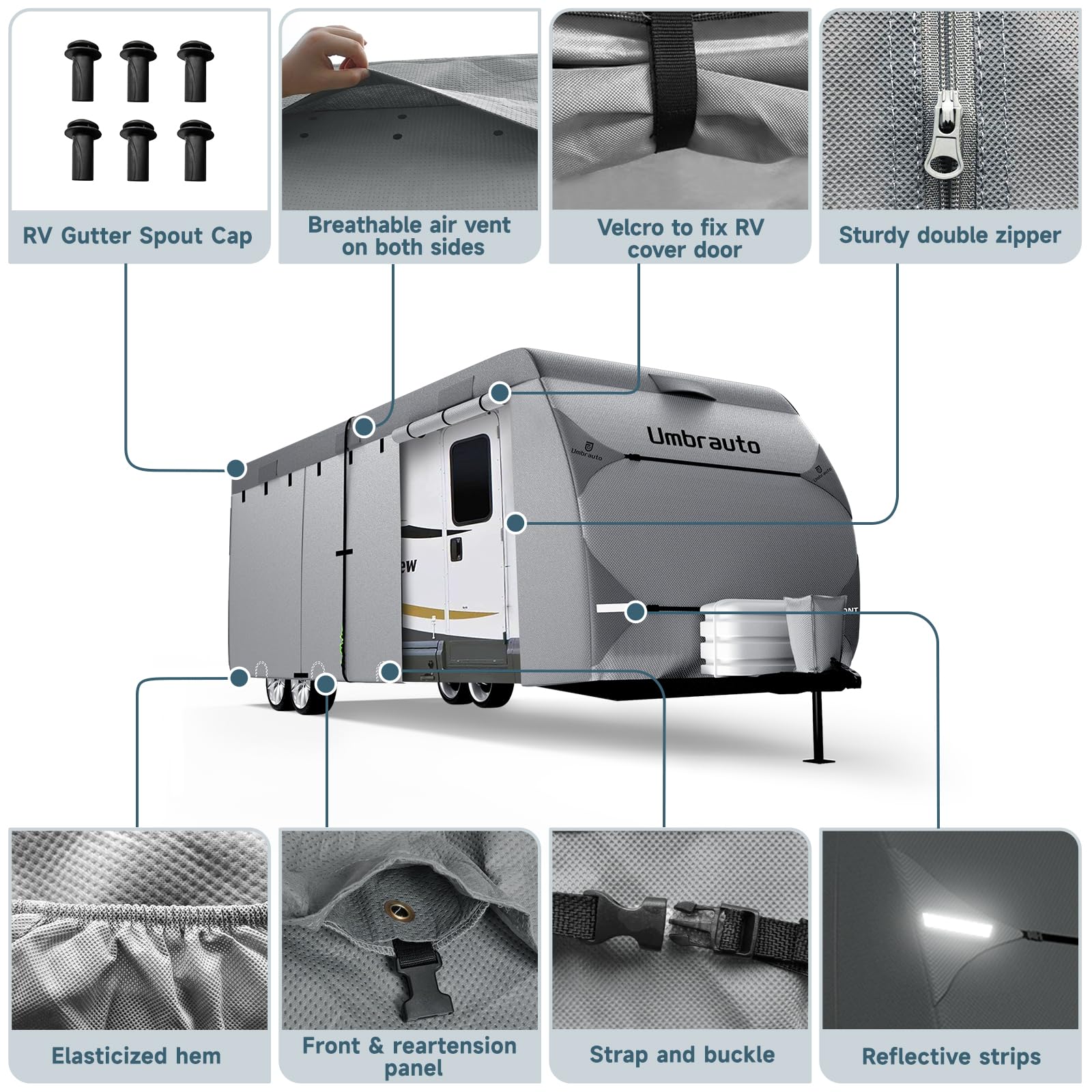 Umbrauto RV Cover 16-18ft tongue jack cover protects hitch area during storage.
