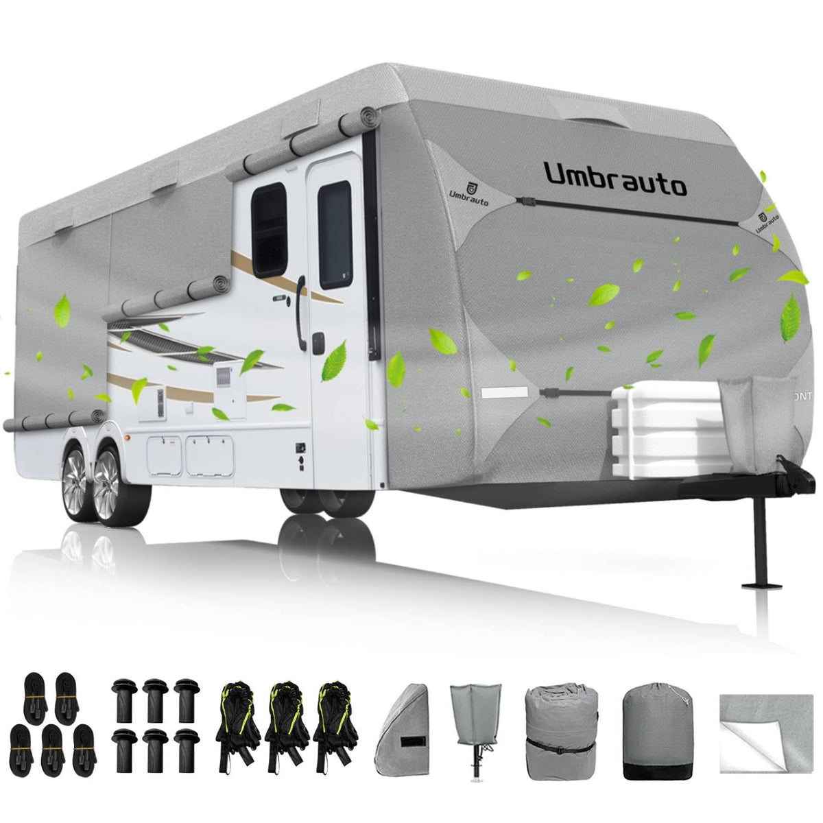Umbrauto RV cover top view demonstrates full-coverage protection for 27-30 ft trailers.