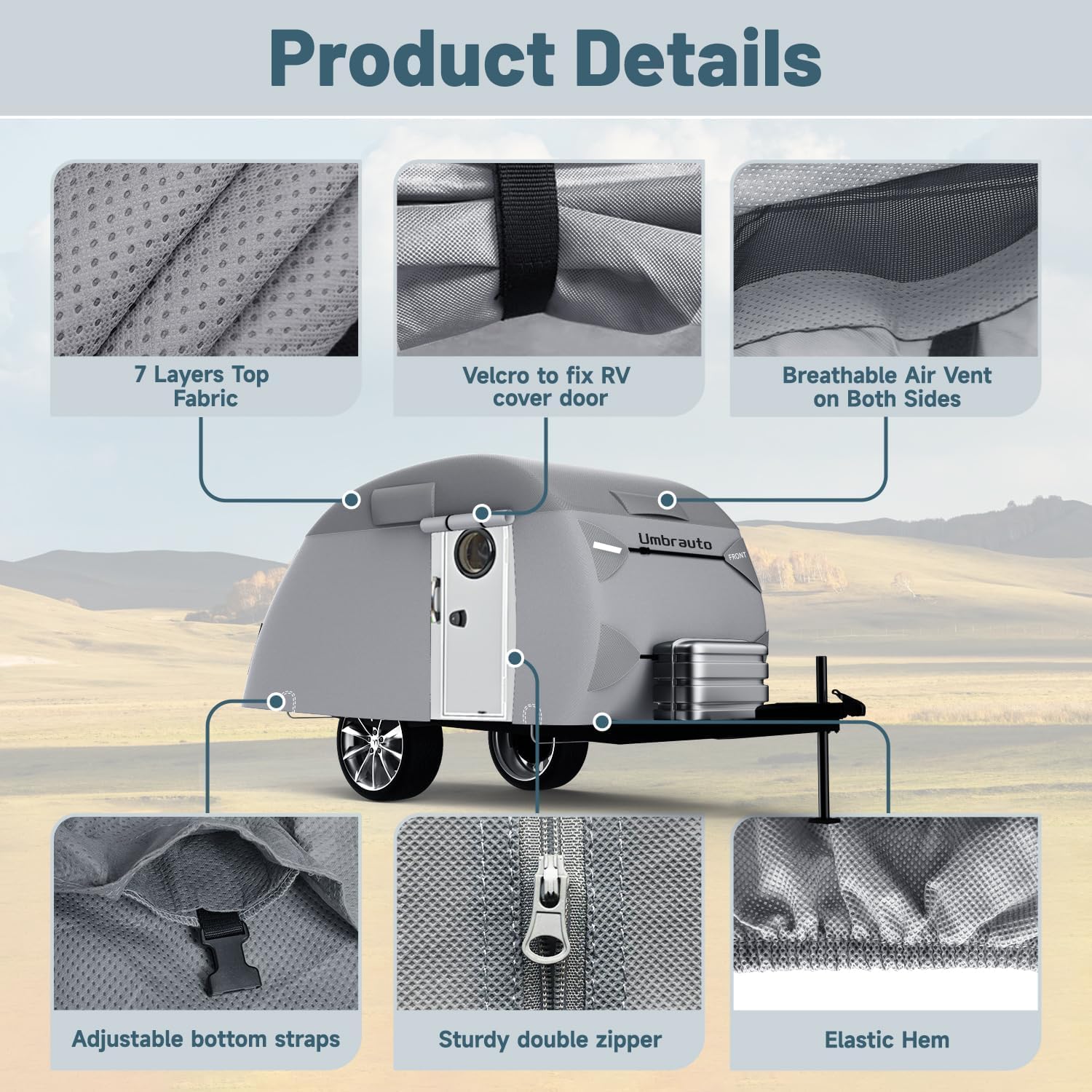 Umbrauto teardrop cover size fit for 12 to 15 ft campers.