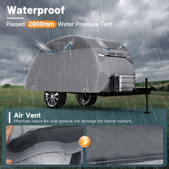Umbrauto teardrop cover storm-proof straps and wind resistance in action.