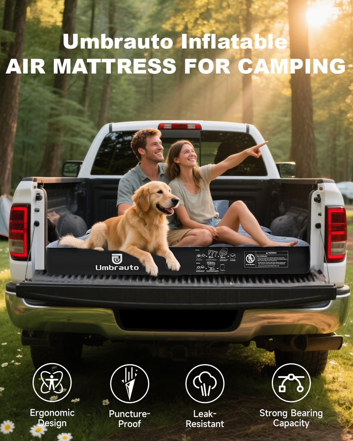 Umbrauto mattress suited for indoor or outdoor camping and tent setups.