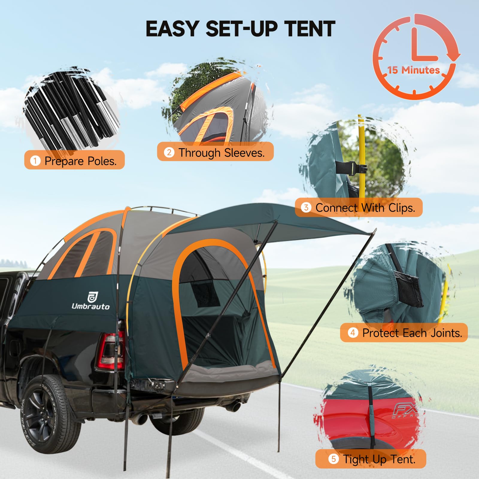 Umbrauto truck bed tent available in three colors for personal style and visibility.