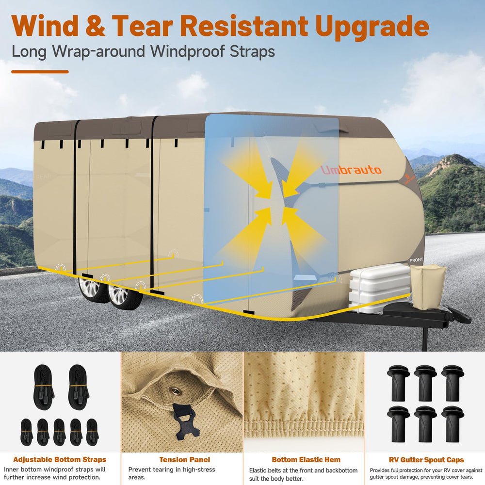 Umbrauto windproof straps securing trailer cover against gusts