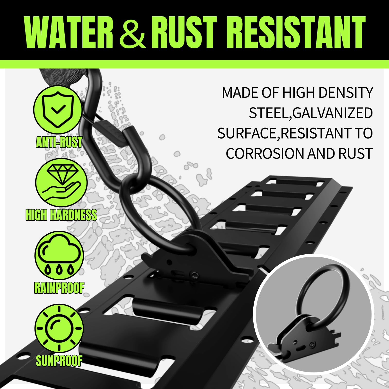 Large O-ring design speeds hooking and unhooking straps.