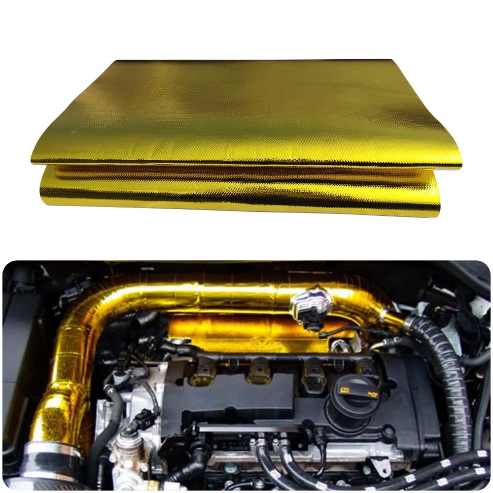 Ummickl gold heat shield wrap roll shown for automotive heat protection.