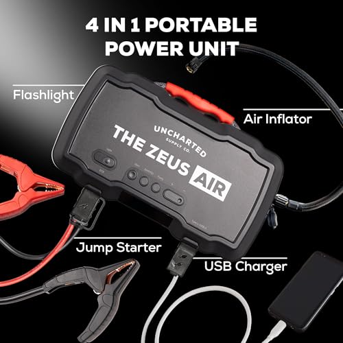 Uncharted Supply Co. Zeus Air tire inflator quickly fills tires with auto shut-off safety.