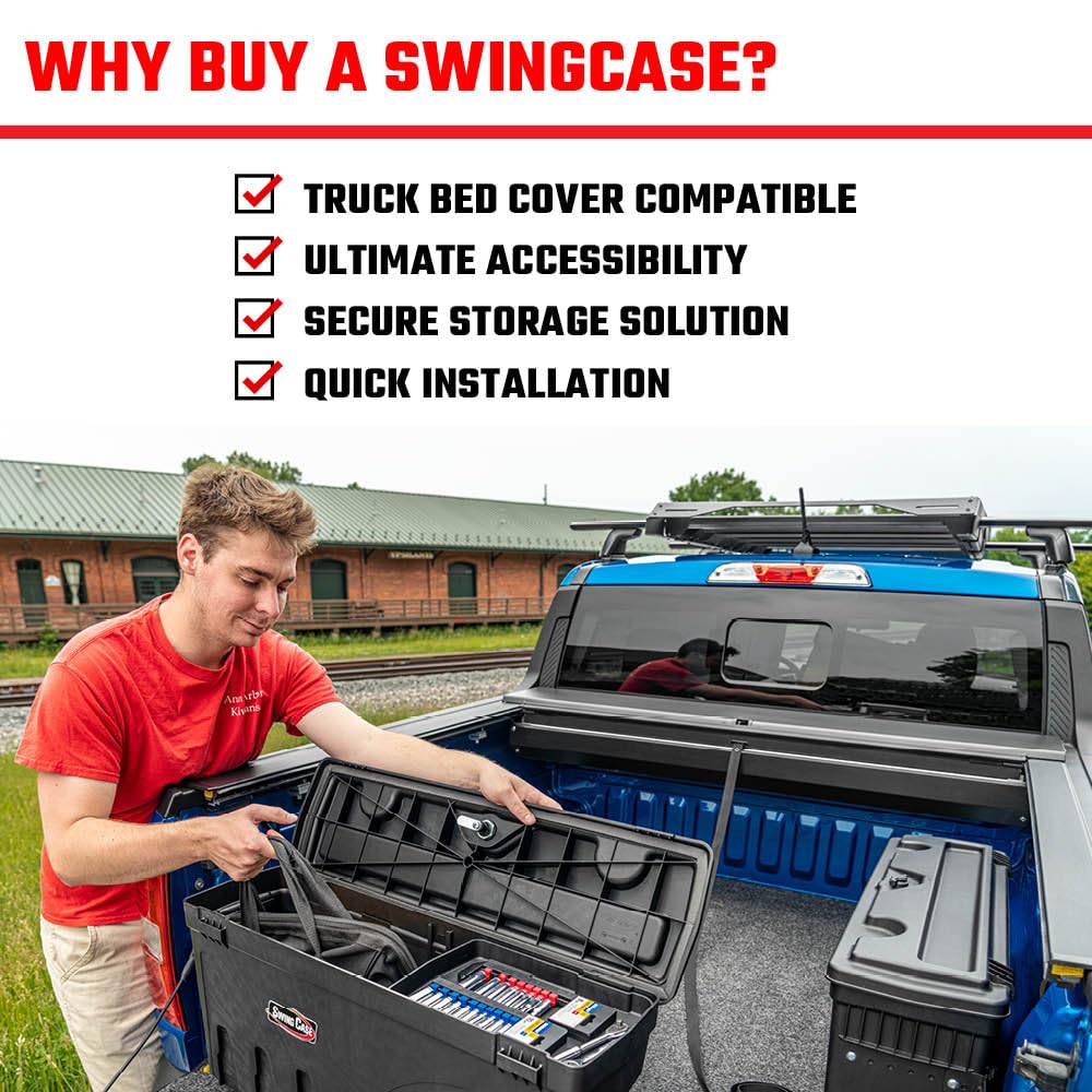Locking lid feature protects stored items on the SwingCase.