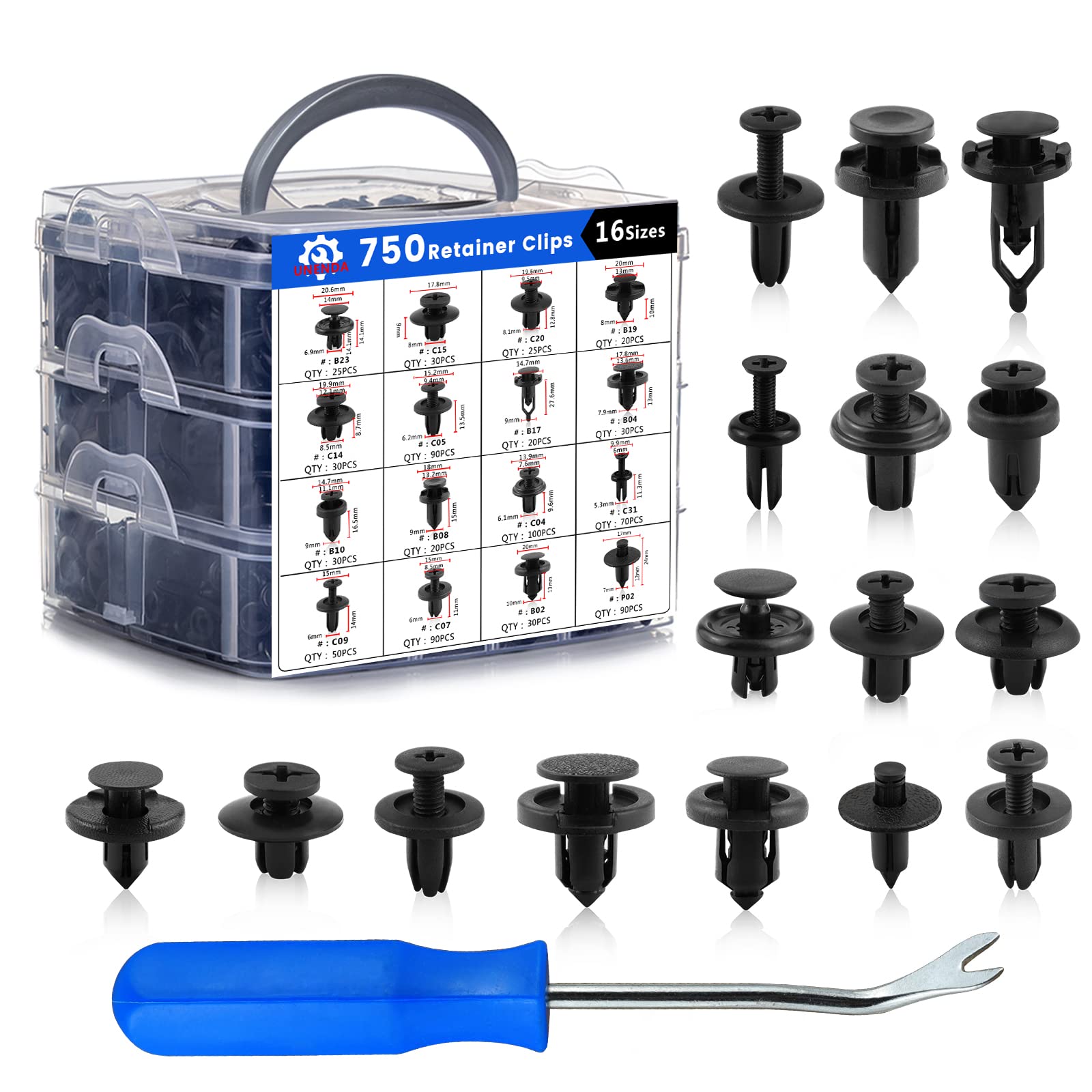 UNENDA car push retainer clip 750pcs kit for quick interior panel replacements