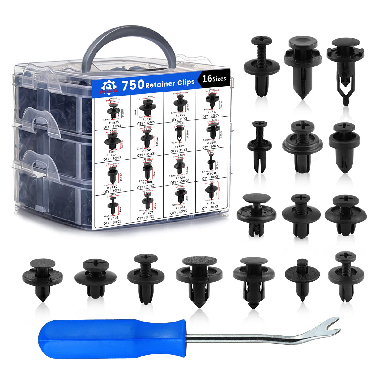 UNENDA car push retainer clip 750pcs kit for quick interior panel replacements