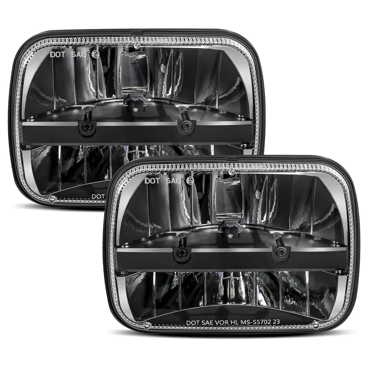 UNI-SHINE 5x7 LED headlights front view for Jeep Wrangler YJ, enhanced nighttime visibility.
