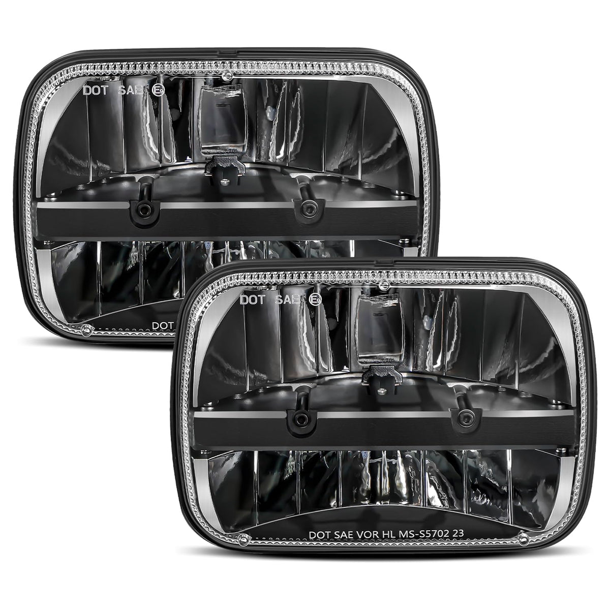 UNI-SHINE 5x7 LED headlights front view for Jeep Wrangler YJ, enhanced nighttime visibility.