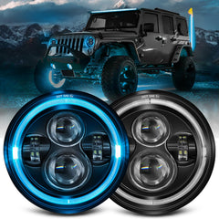 UNI-SHINE 7-inch Ice Blue Halo Headlight with bright glow for night visibility