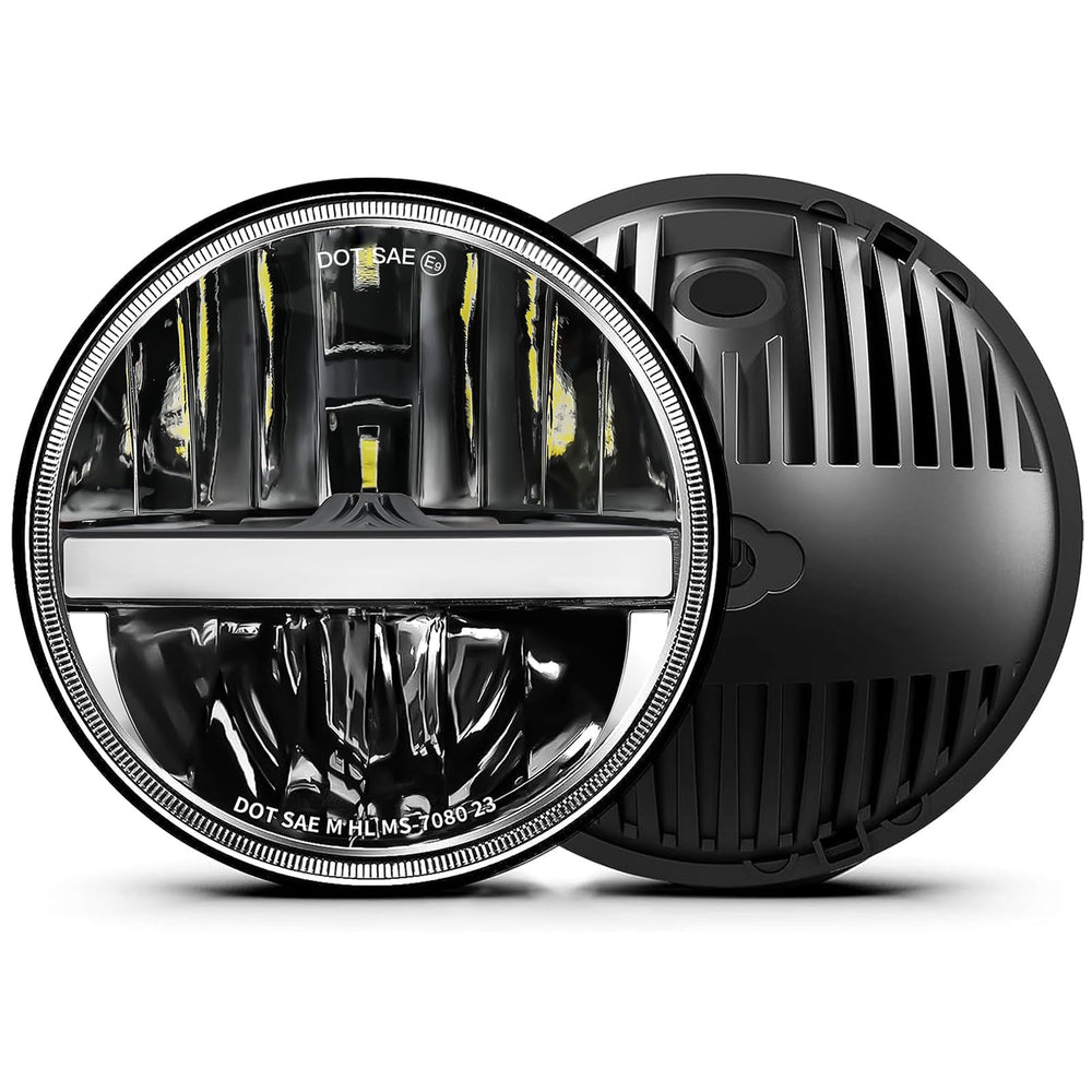 UNI-SHINE 7-Inch LED headlights front view with bright, even illumination.