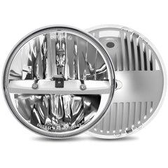 UNI-SHINE 7 inch LED headlight chrome front view enhances visibility on the road