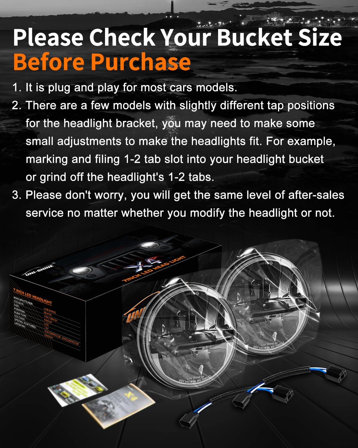 UNI-SHINE 7-inch LED headlight compatibility with Jeep Wrangler for versatile fit