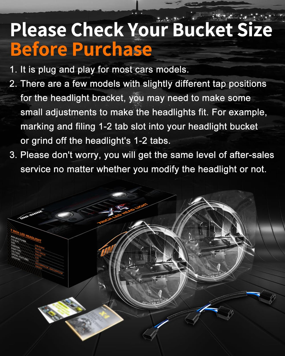 UNI-SHINE 7-inch LED headlight compatibility with Jeep Wrangler for versatile fit