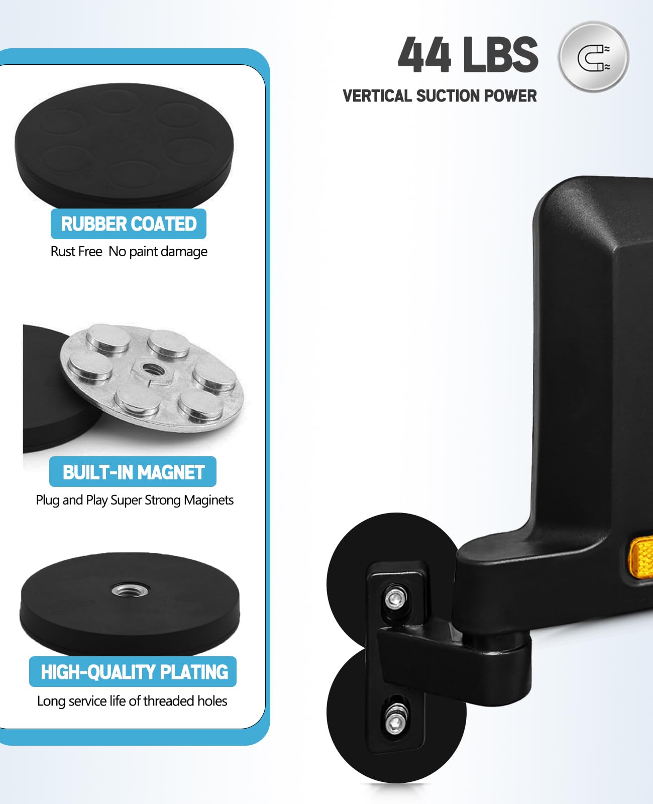 UNIGT mirrors fit tractors, mowers, forklifts and more on flat metal surfaces