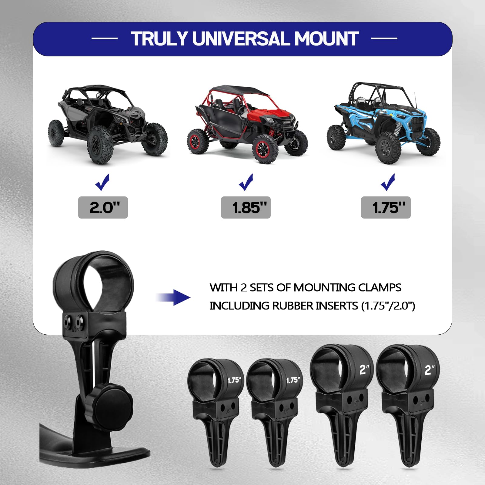 UNIGT clamp-mount mirrors fit Polaris RZR and other UTVs securely.