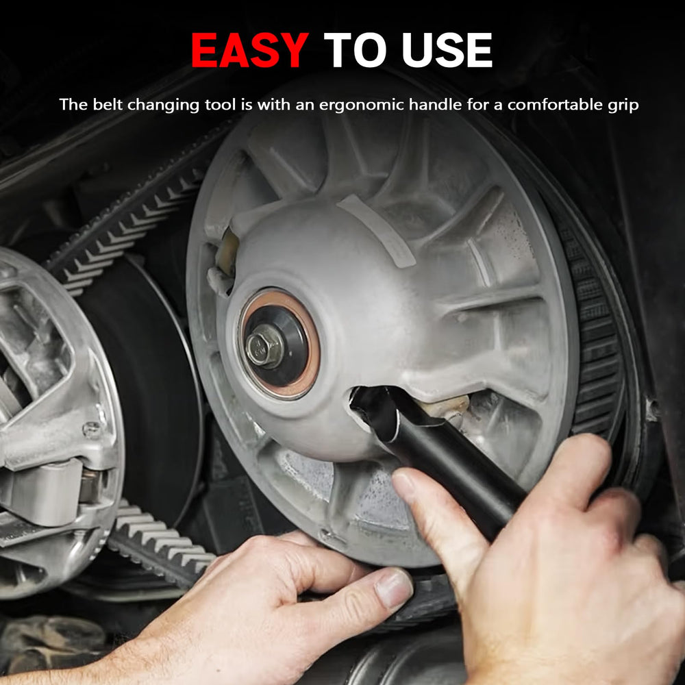 Ergonomic-handle belt-change tool offers comfortable grip during changes.