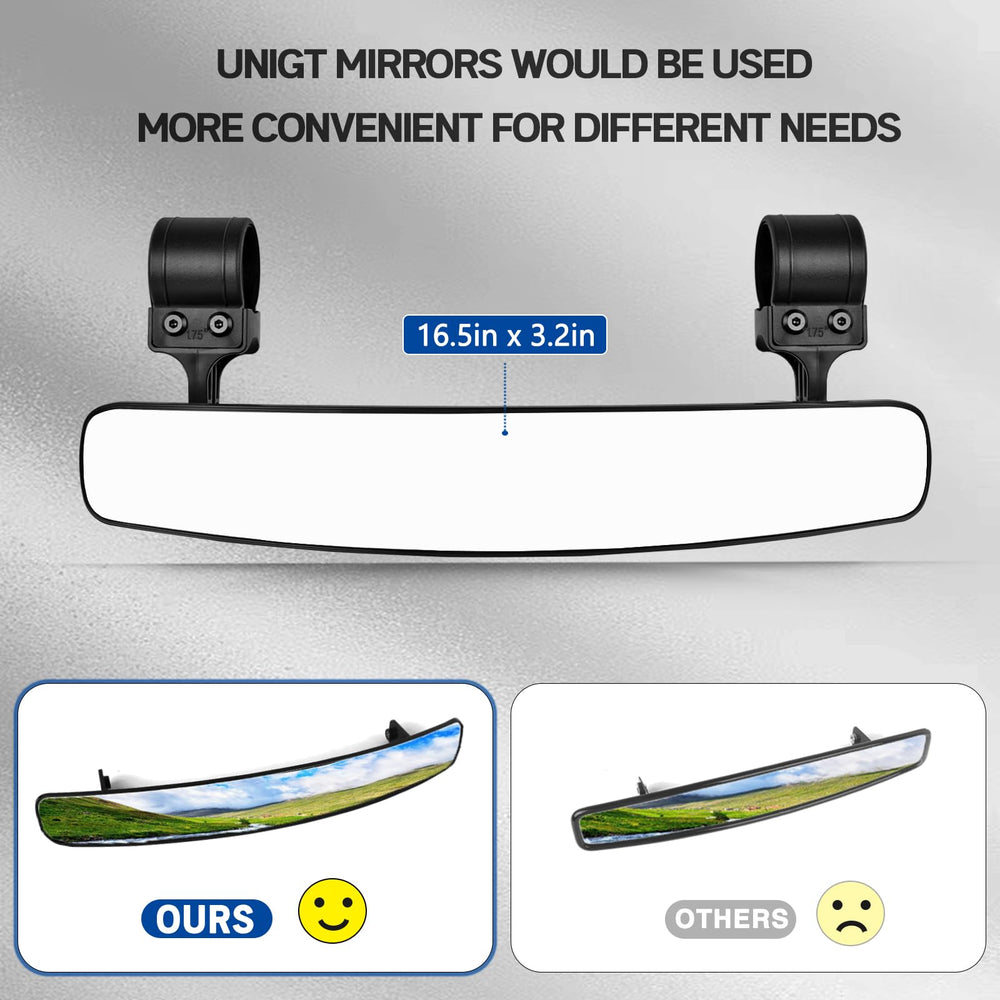 UNIGT swing-arm mirror allows precise height and angle adjustment.