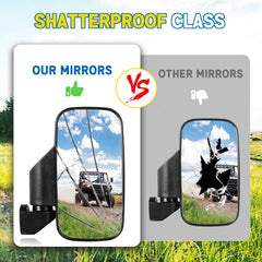 UNIGT UTV breakaway mirror safely folds to reduce damage in obstacles.