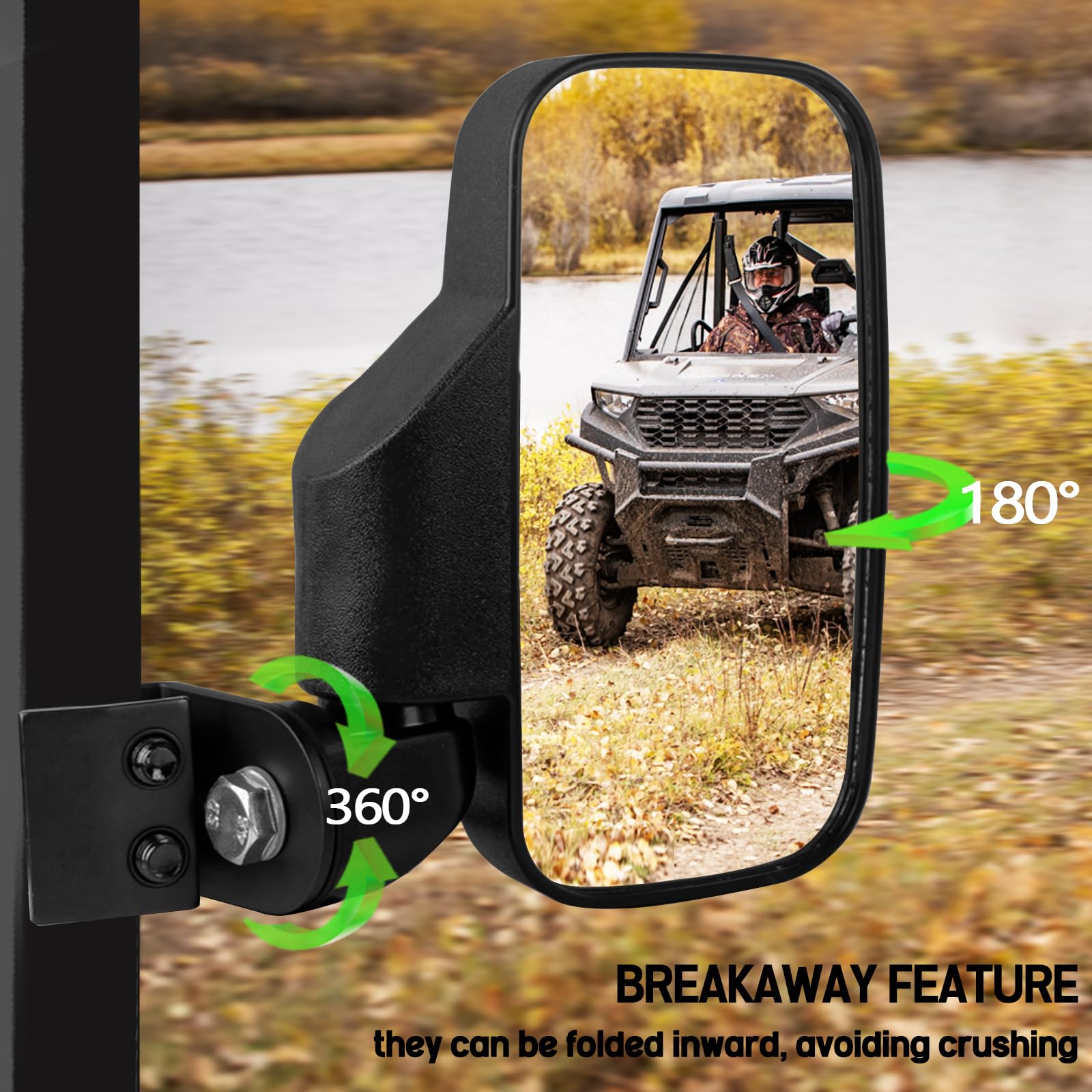 UNIGT UTV convex glass broadens rear view for safer lane changes.