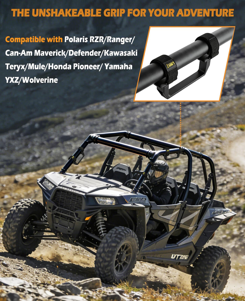 UNIGT UTV grab handle fits 1.75 to 2-inch roll bars on many models.
