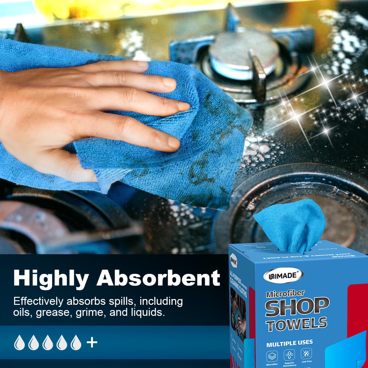 UNIMADE absorbent towels soak up grease and spills efficiently