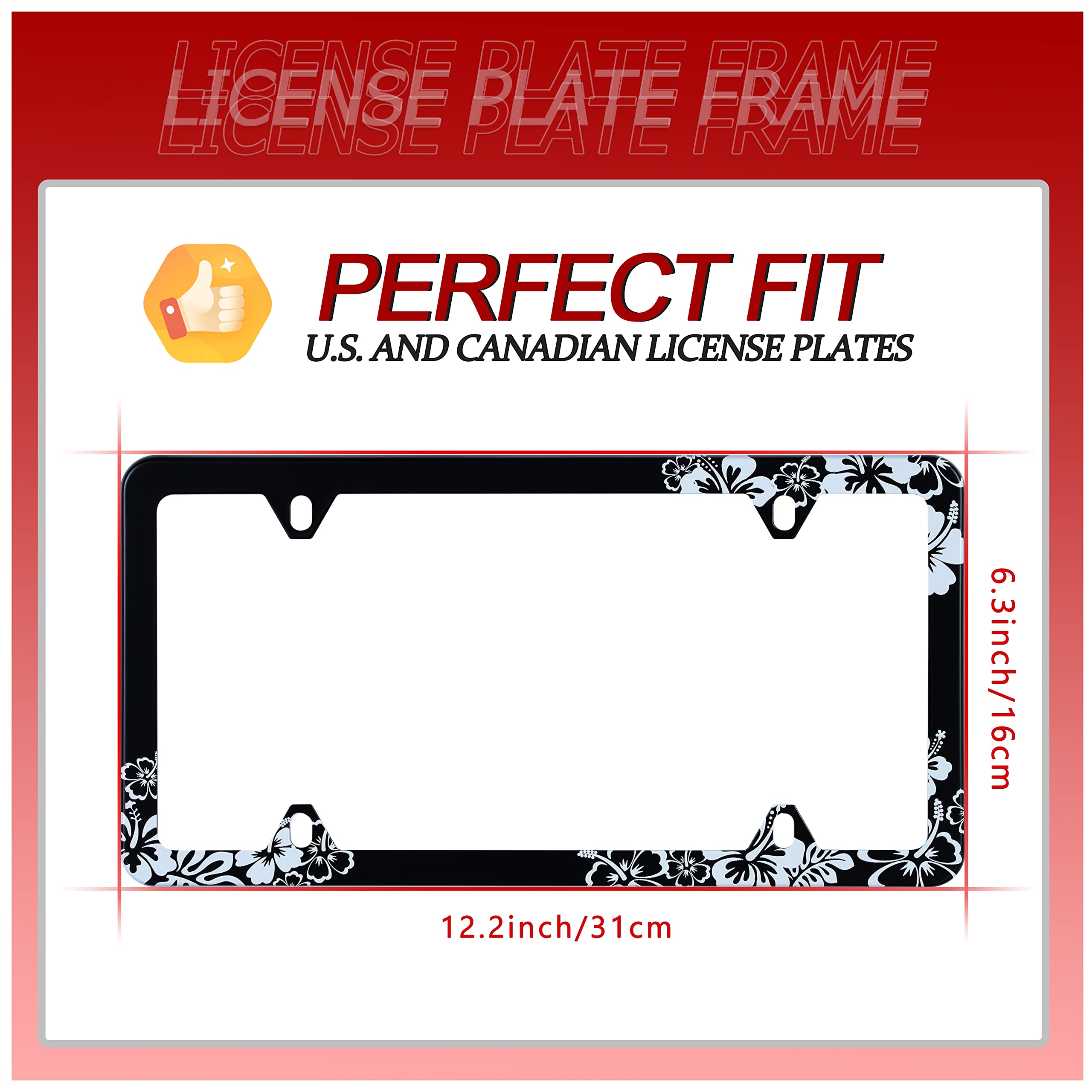 UNINDREM hibiscus flower license frame with screws included for quick installation.