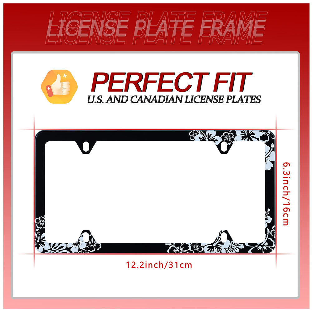 UNINDREM hibiscus flower license frame with screws included for quick installation.