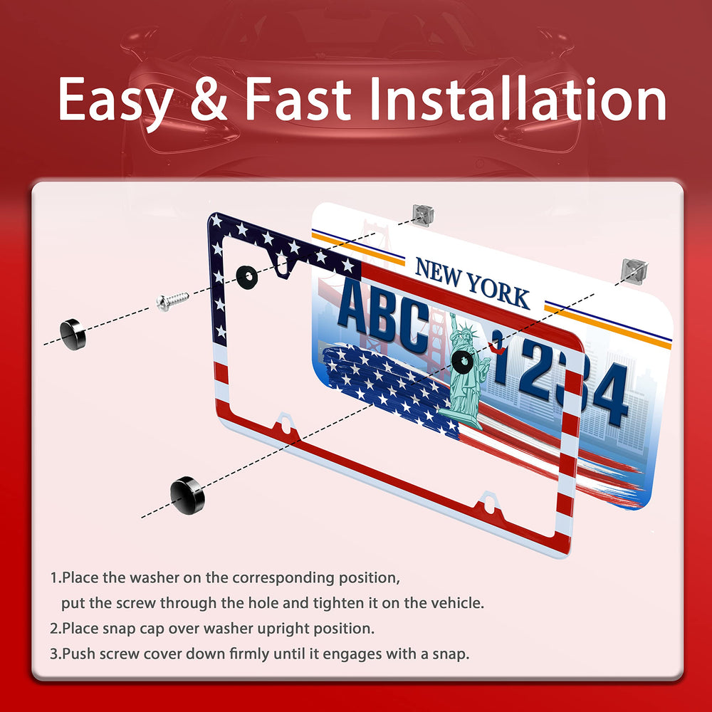 UNINDREM license frame mounted on car rear; quick installation with included hardware.
