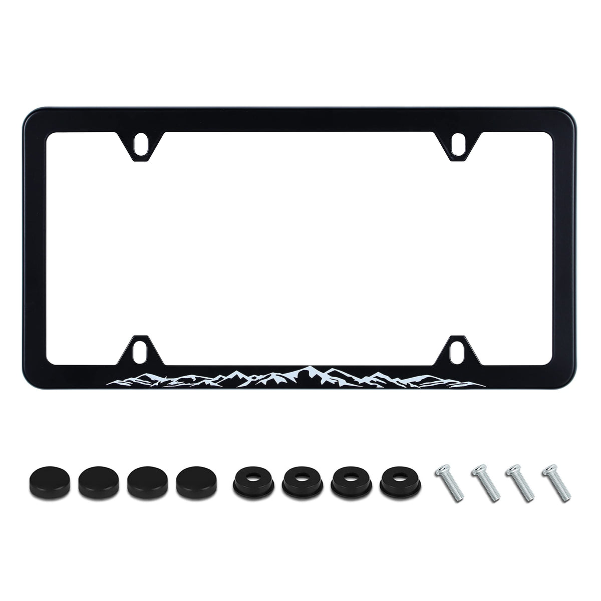 UNINDREM mountains license frame front view adds rugged style while protecting plate edges