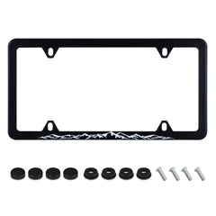 UNINDREM mountains license frame front view adds rugged style while protecting plate edges