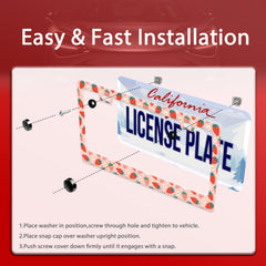 UNINDREM Strawberry license frame back view highlights standard 12x6 inch fit.