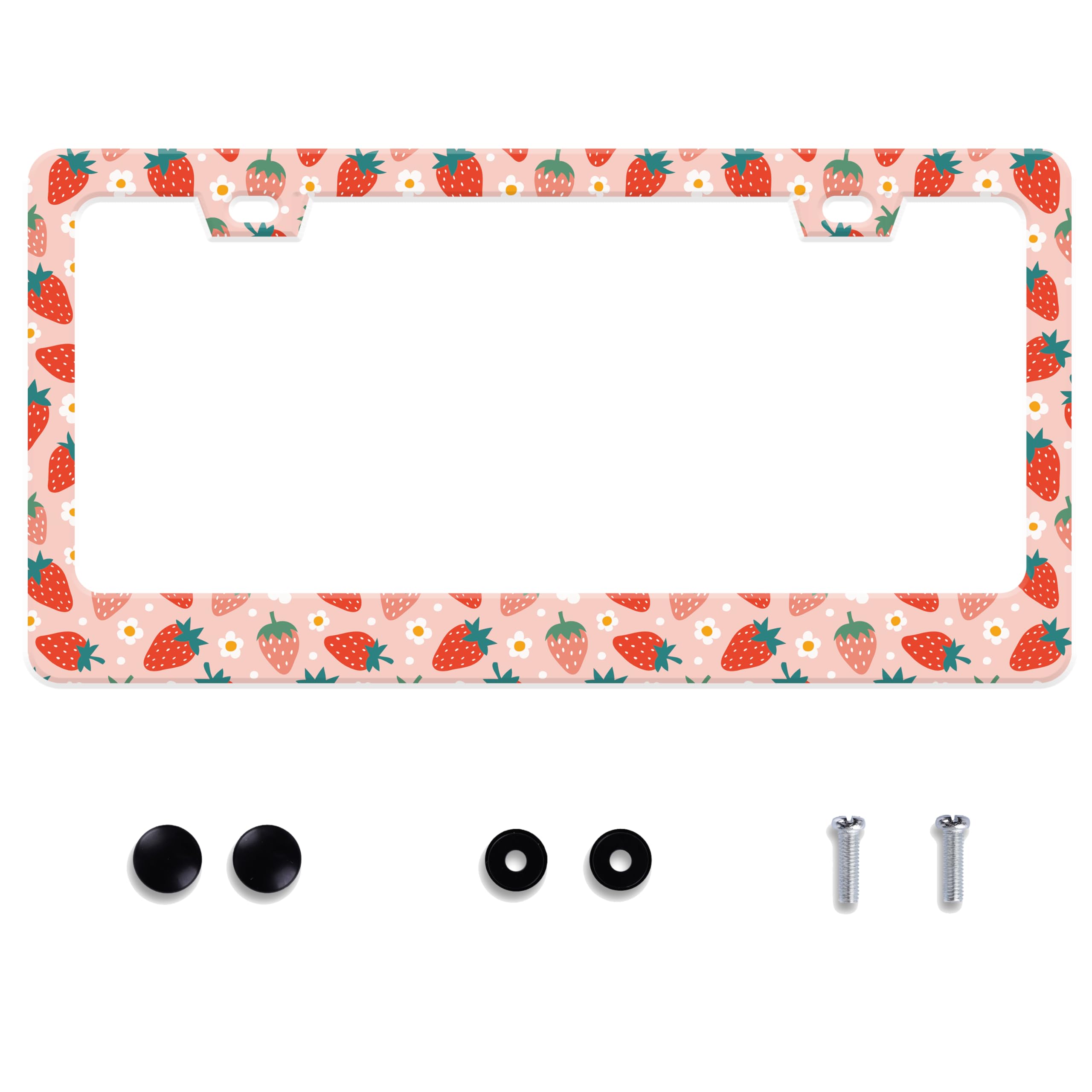 UNINDREM Strawberry license frame front view in stainless steel for edge protection.