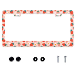 UNINDREM Strawberry license frame front view in stainless steel for edge protection.