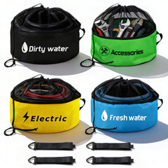 Uningmng 4-pack RV hose storage blue bag keeps fresh water hoses organized and protected.