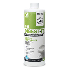 Unique RV Digest-It bottle being poured for easy RV waste treatment and odor control