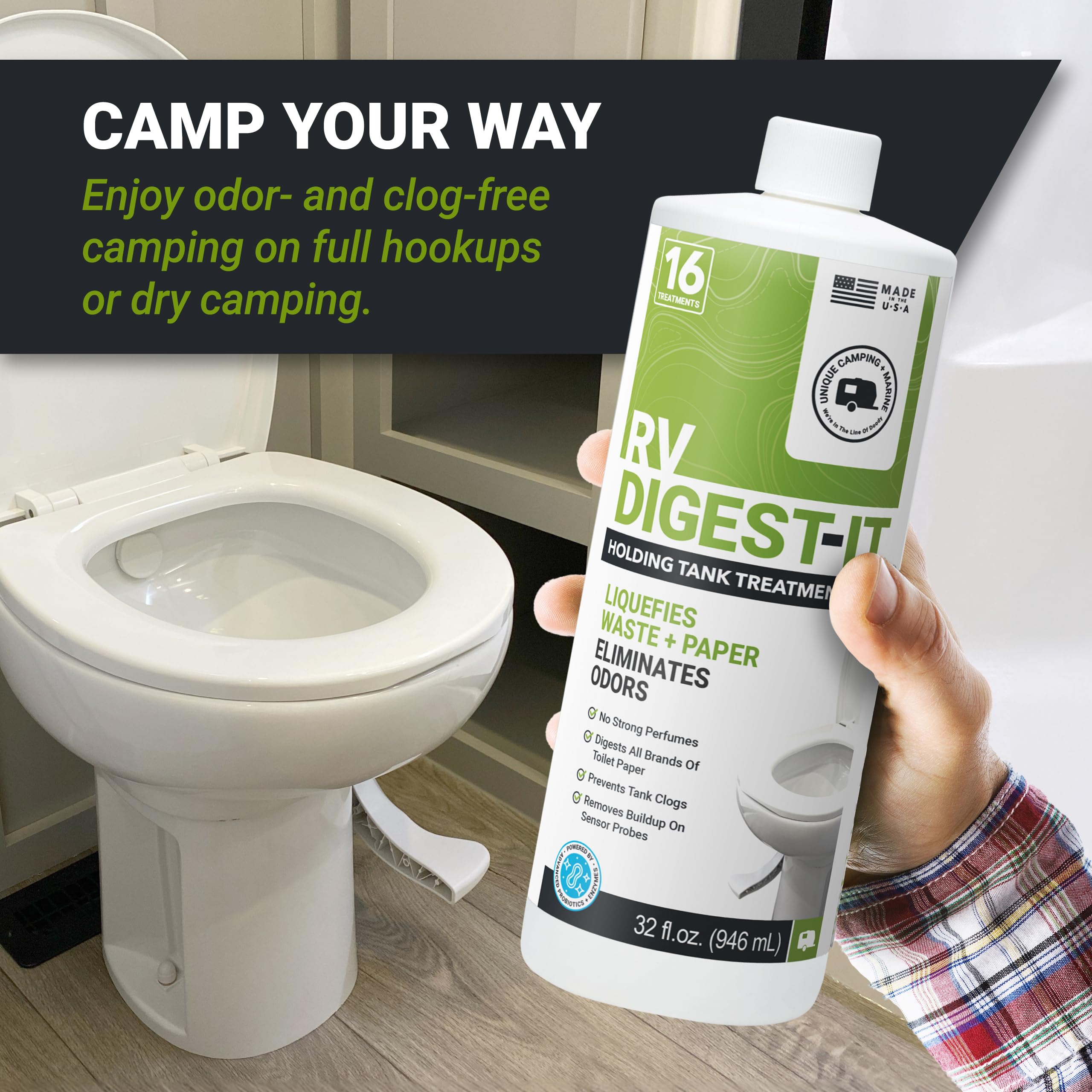 Unique RV Digest-It shown as septic-safe option for various setups