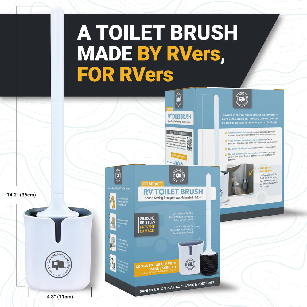 Unique wall-mount design keeps brush secure during travel.