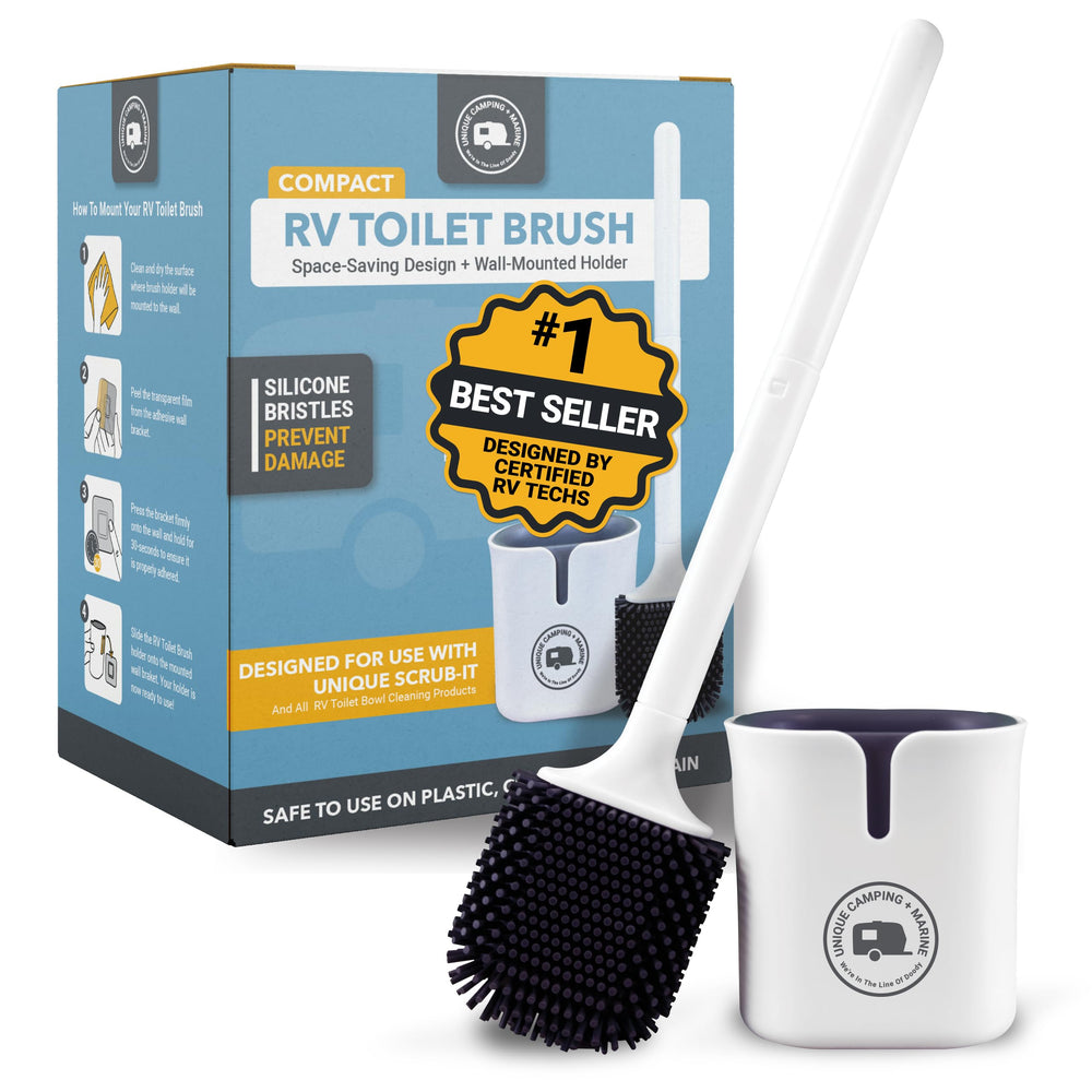 Unique silicone RV toilet brush with flat head for safe cleaning.