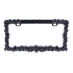United Pacific black skull license plate frame front view, showcasing durable zinc-die cast construction
