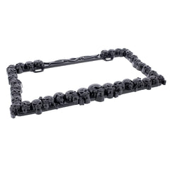 United Pacific black skull license plate frame side view, highlighting bold 3D skull border