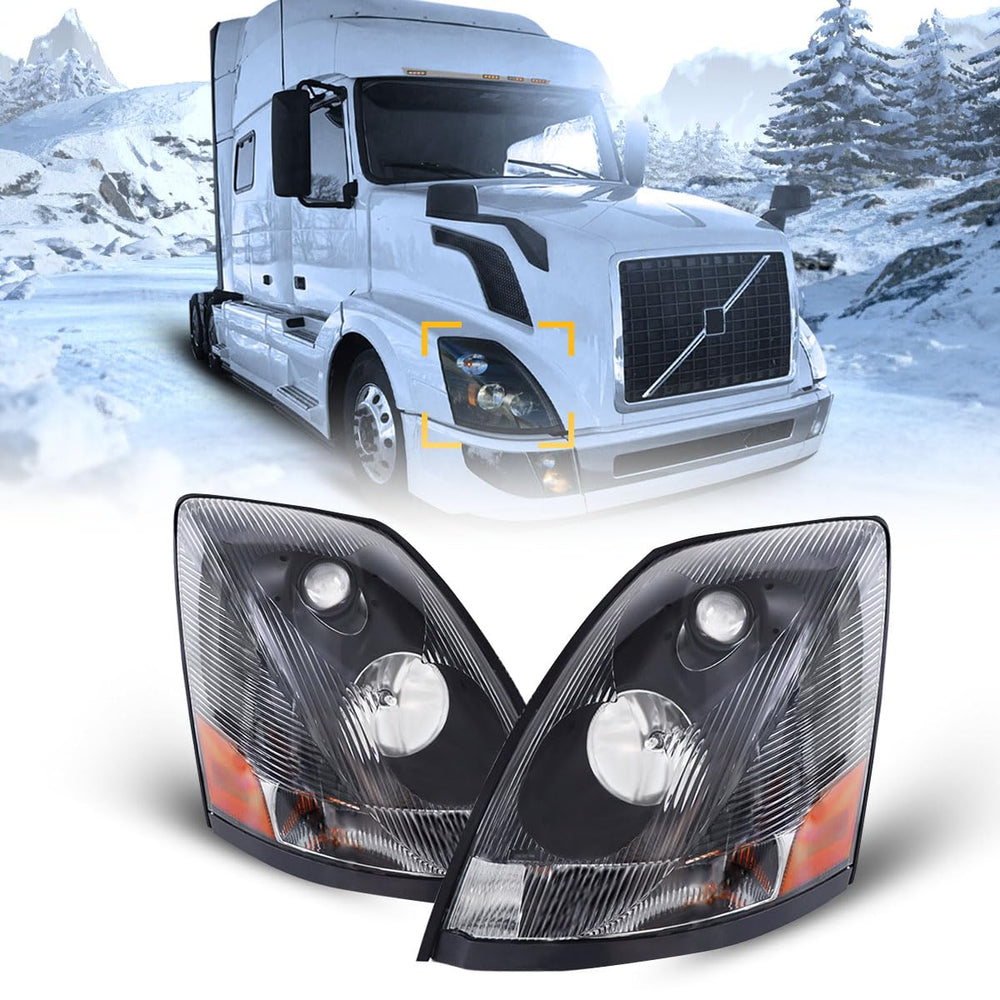 Unitedlu VNL headlight left with black housing for Volvo VNL 670/780