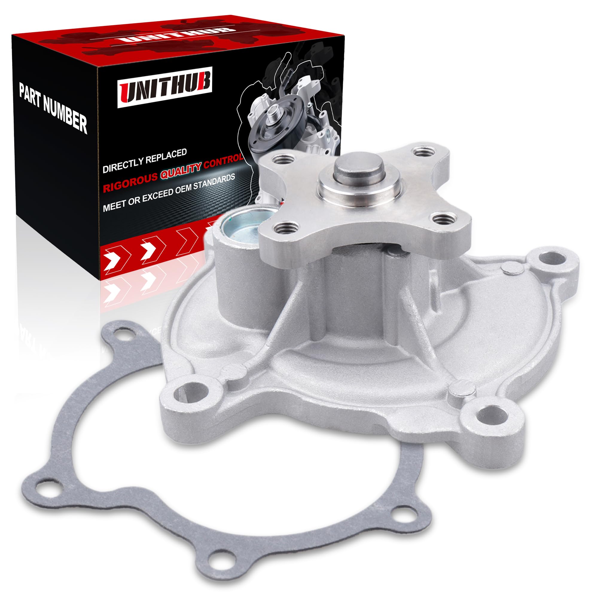 UNITHUB engine water pump front view with gasket for reliable cooling