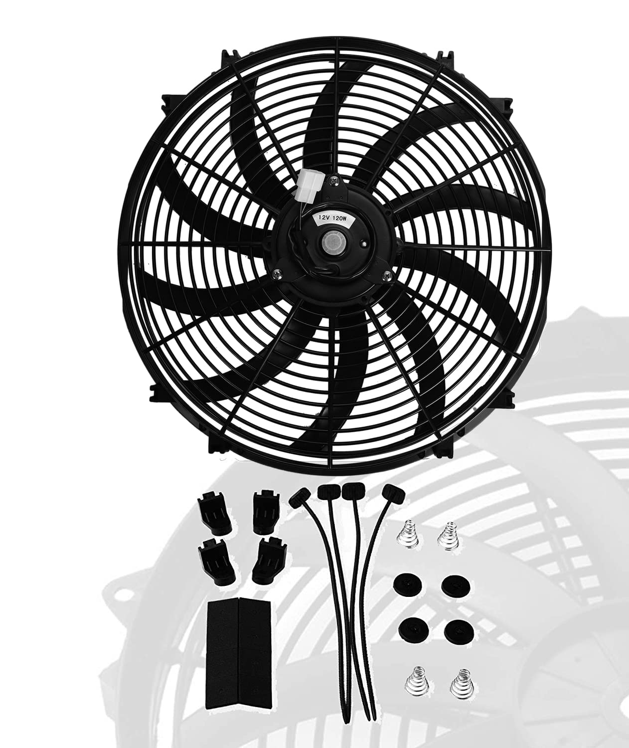 Universal Slim Fan front view improves engine bay clearance.