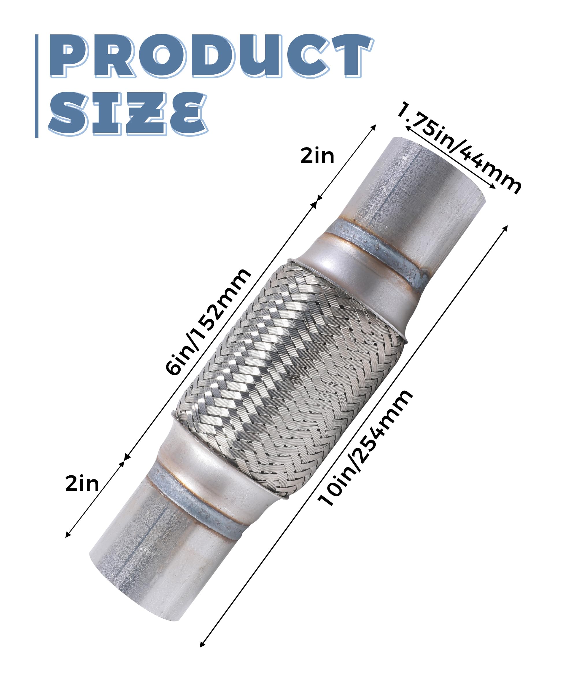 UNLRAE Flex Pipe shows stainless steel braided design for long-lasting corrosion resistance.