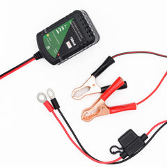 Unocho 12V charger side connection demonstrates easy SAE disconnect for quick setup.