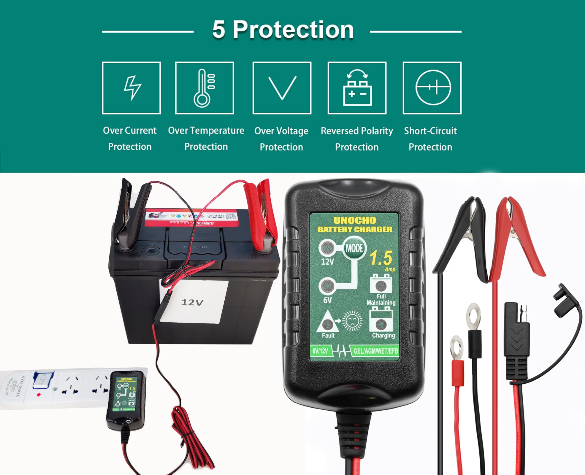Unocho 72-hour safety timer helps prevent overcharging.