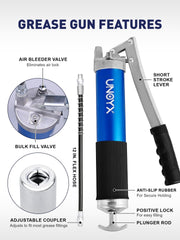 UNOYX lever-action grease gun shows heavy-duty construction for demanding tasks.
